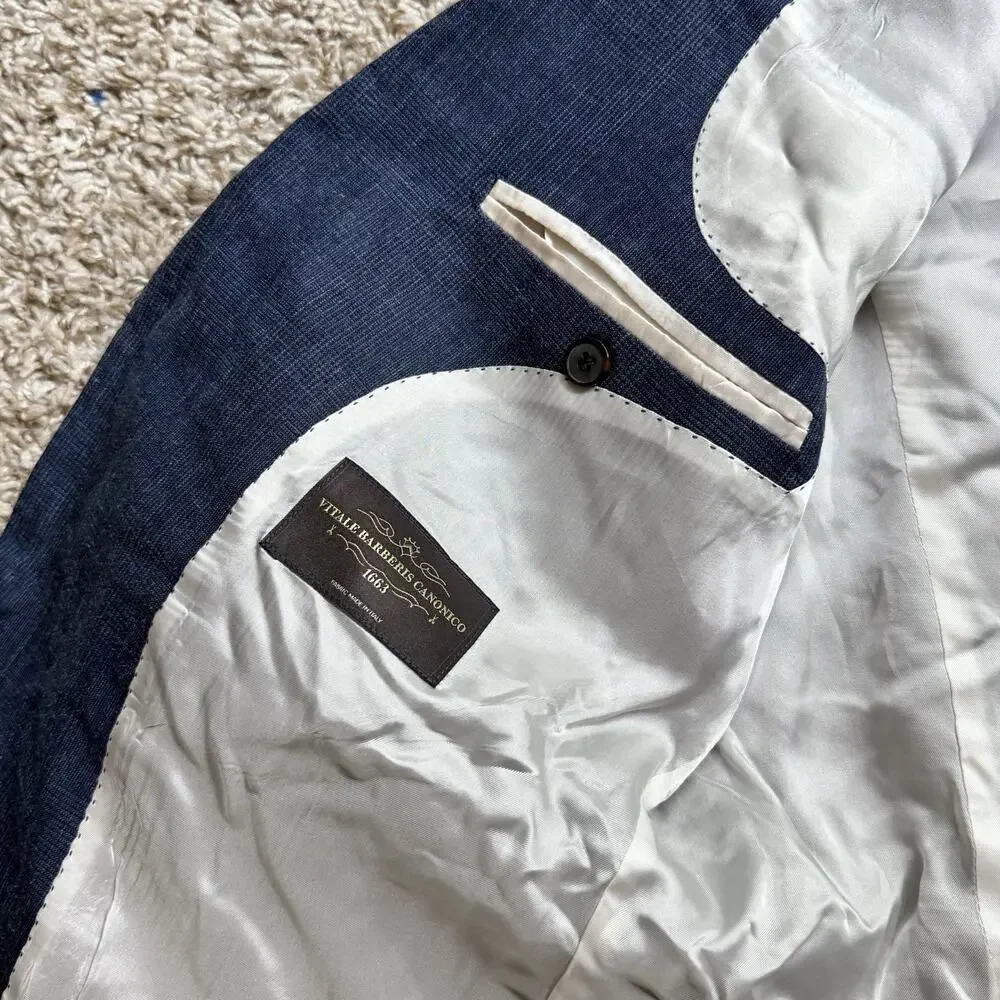 Suitsupply Suit Lazio Blue Wool Silk Linen Blend Fit 27 Size 44S / Pants 35x29